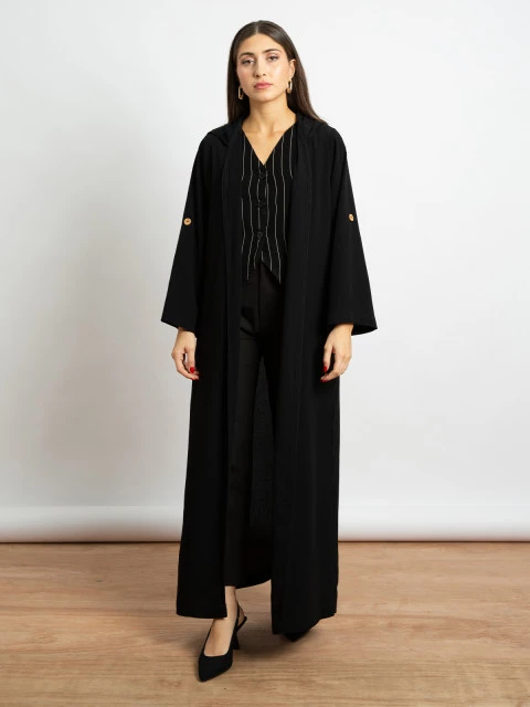 Striped Black Vneck Under Abaya Vest