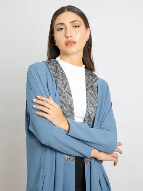 Kaafmeem Latest Abayas Clothing Tarha Blue light half bisht