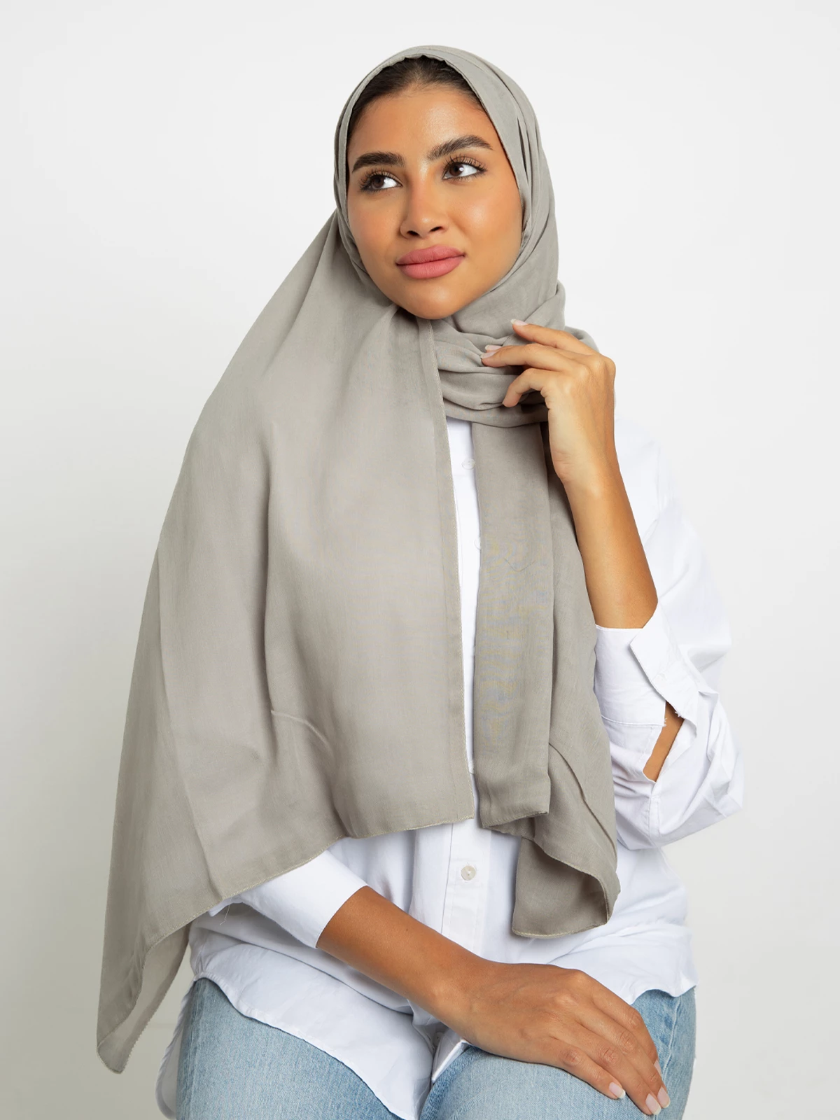 dark beige plain double layered comfy Japanese voile hijab tarha by kaafmeem for daily wear