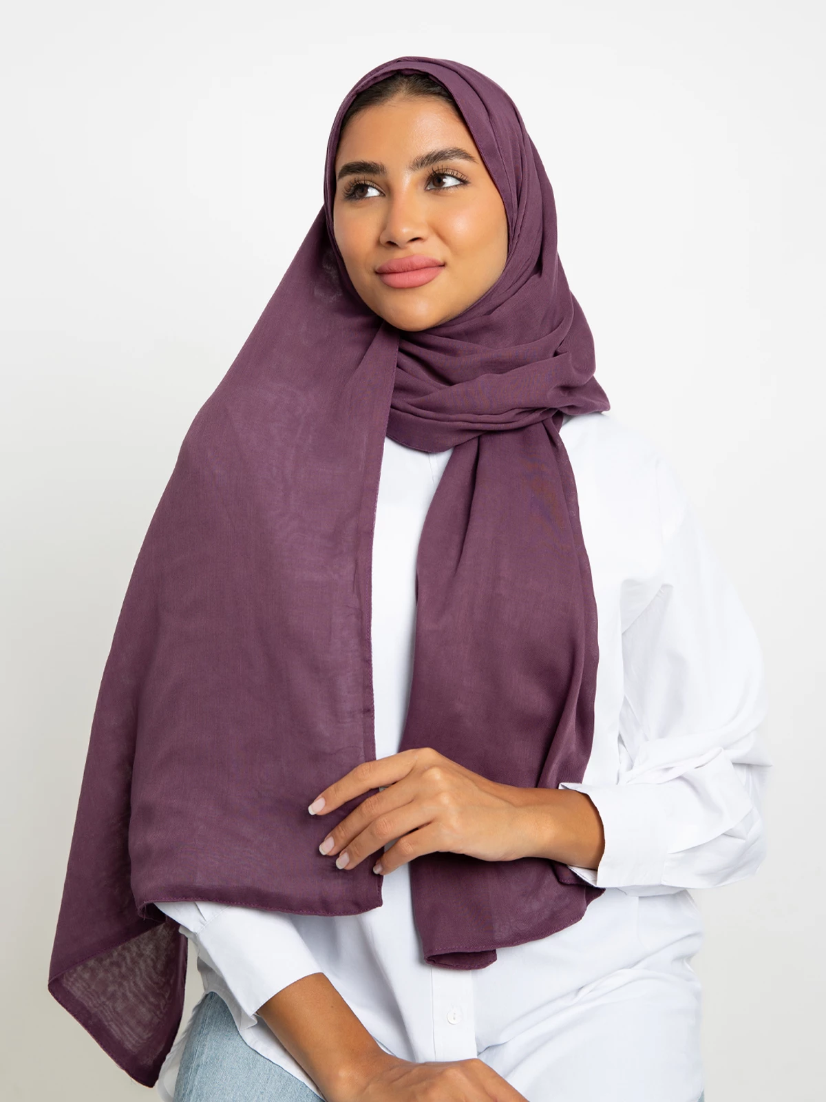 purple plain double layered comfy Japanese voile hijab tarha by kaafmeem for daily wear