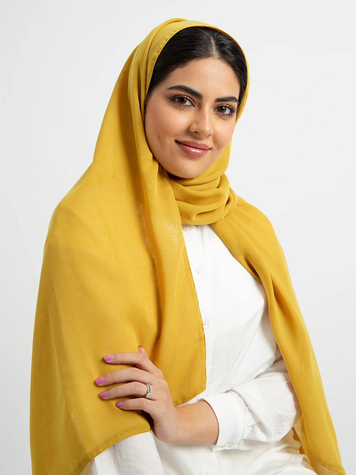 Mustard plain comfy Japanese voile hijab tarha by kaafmeem for daily wear