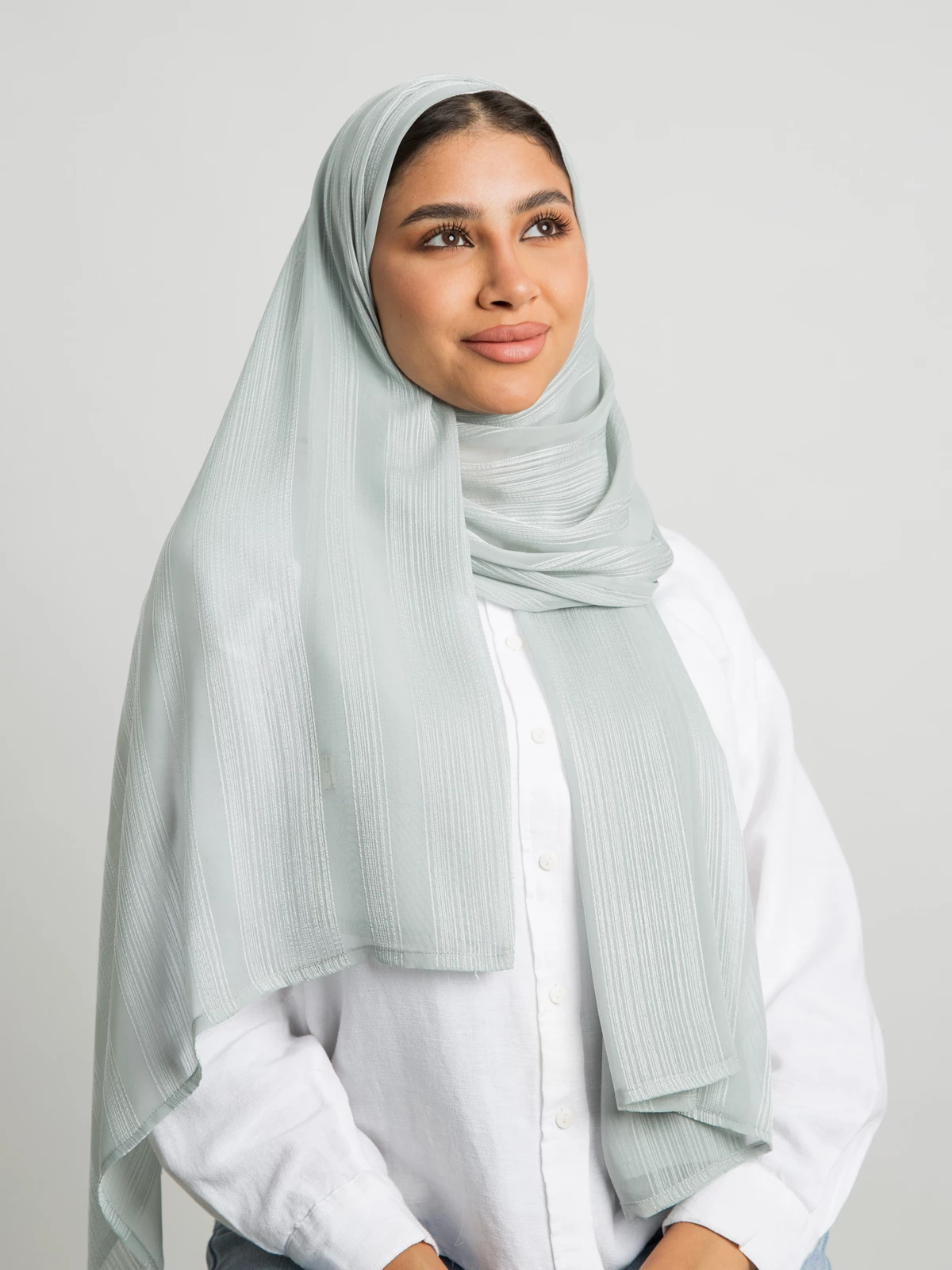 Pistachio plain bundled stripes soft chiffon laser tarha by kaafmeem hijab for daily wear available in multiple colors