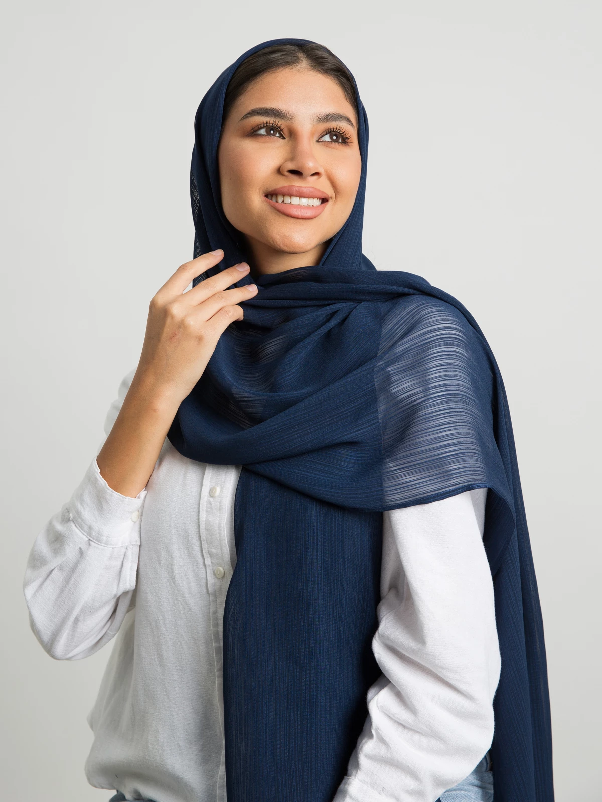 Navy plain soft stripes chiffon laser tarha by kaafmeem hijab for daily wear available in multiple colors