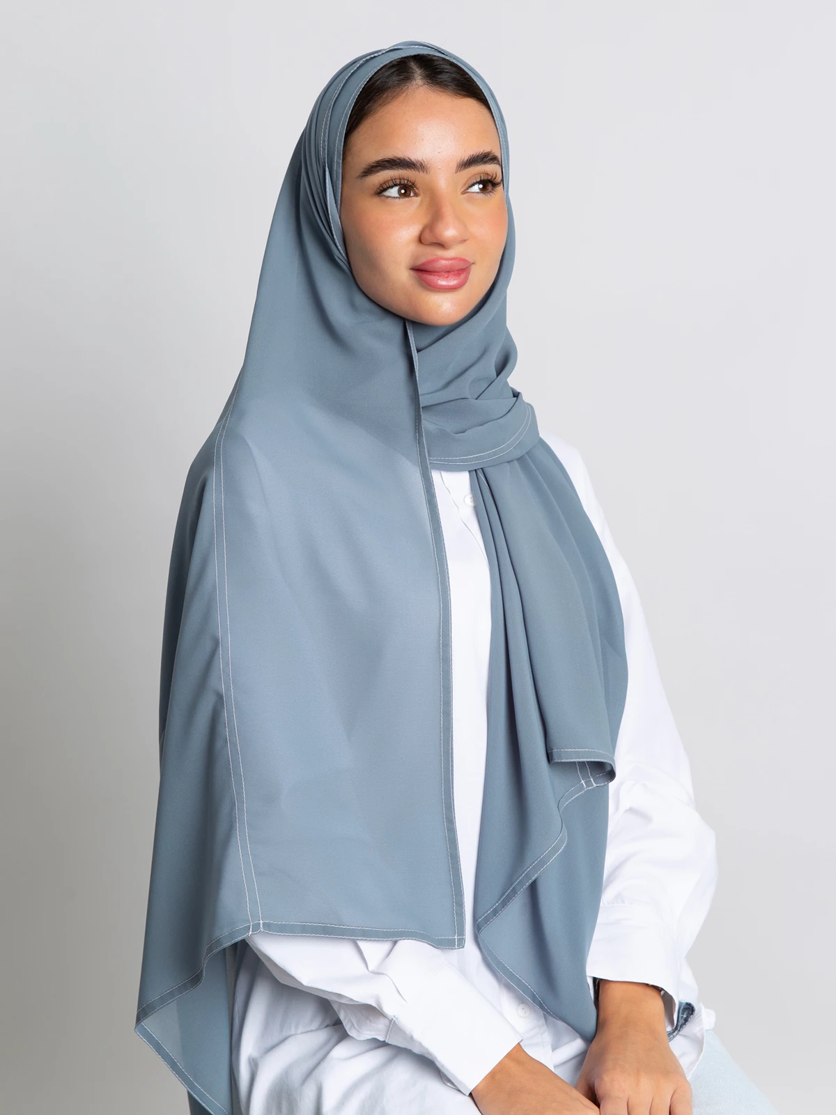 Pale blue abstract soft and breathable chiffon laser hijab tarha with colored threads in the black friday sale