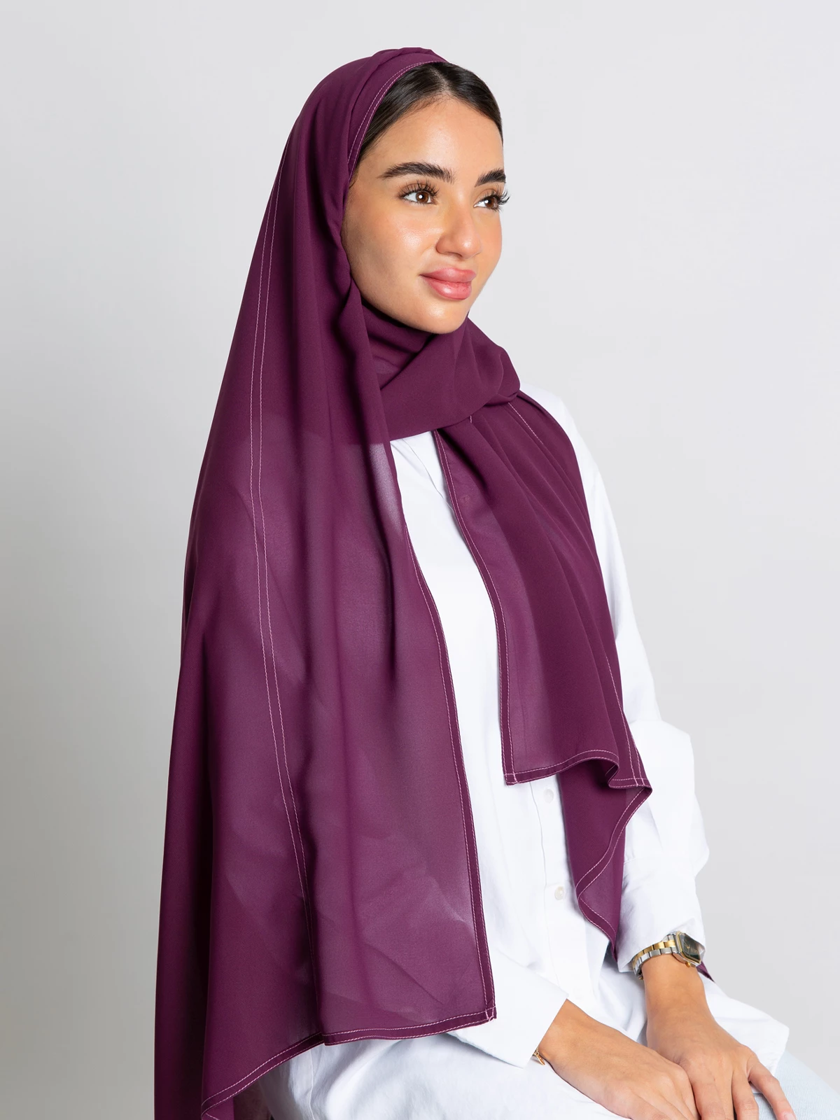 Burgundy abstract soft and breathable chiffon laser hijab tarha with colored threads in the black friday sale