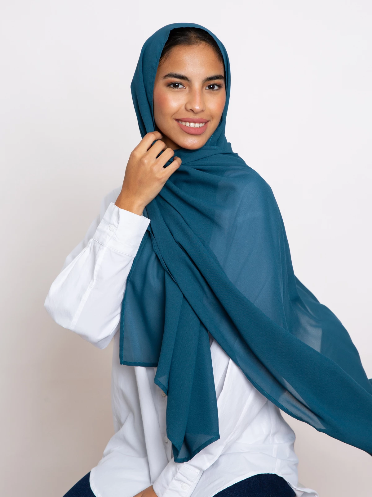 Lake blue soft and breathable chiffon laser hijab tarha in the black friday sale
