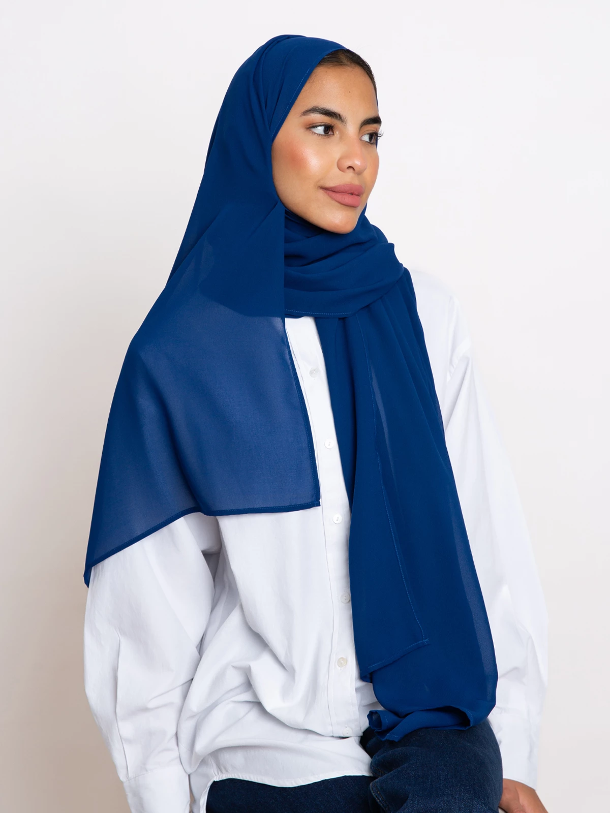 Indigo blue soft and breathable chiffon laser hijab tarha in the black friday sale
