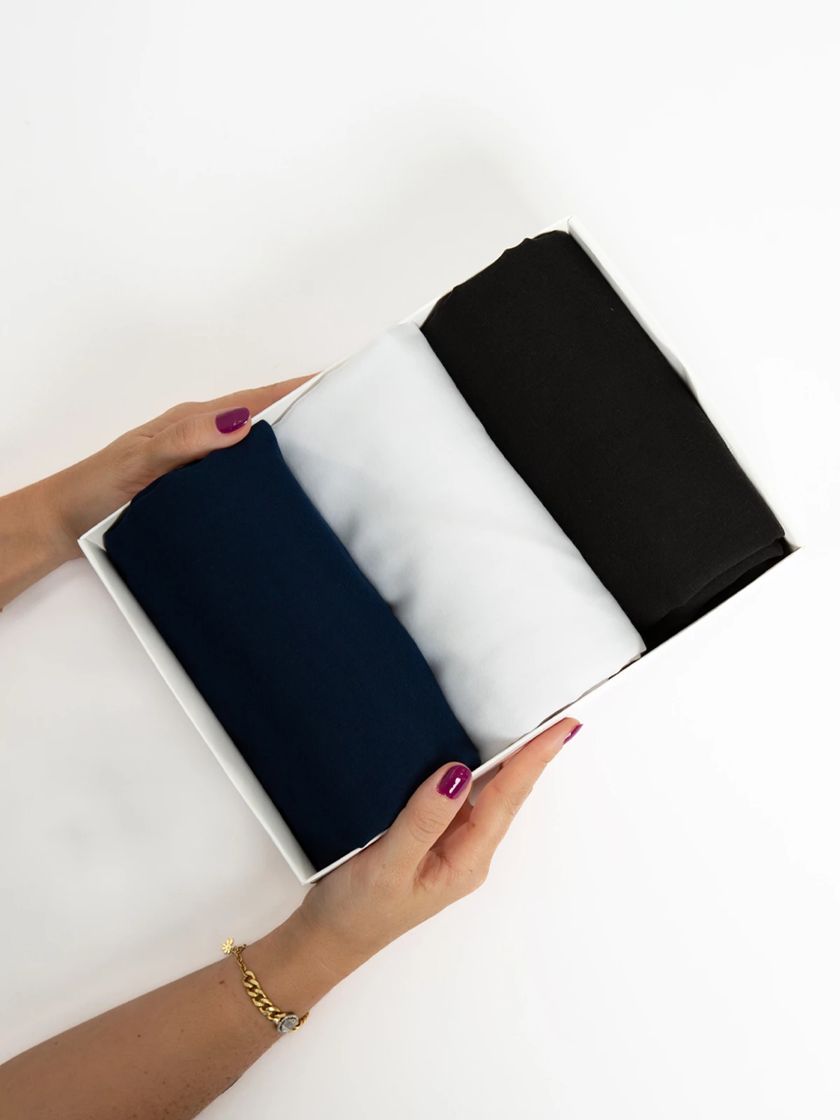 3 voile tarha by kaafmeem in one affordable package contains white and black and navy tarhas 