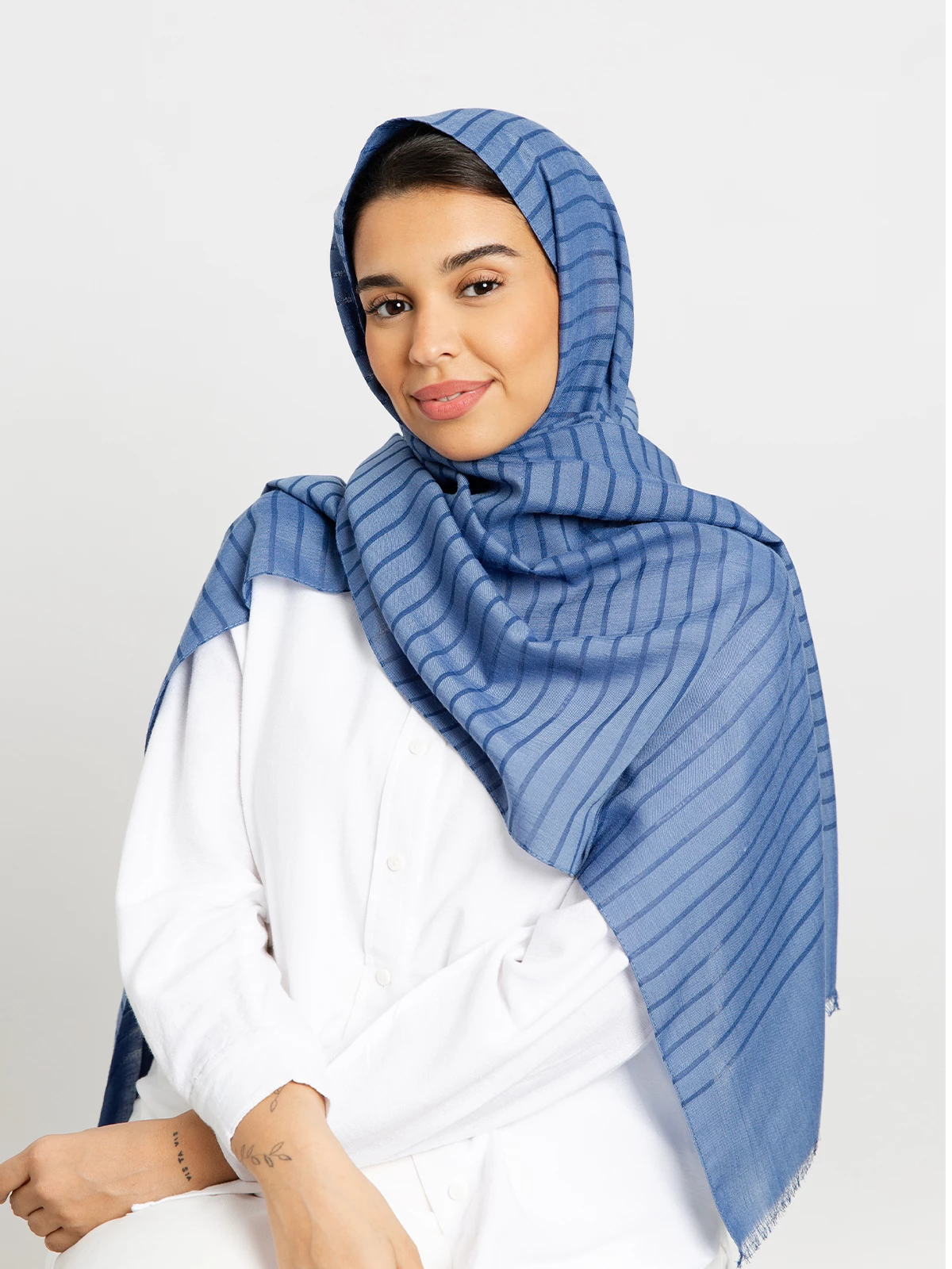 Blue - Cotton Striped Tarha