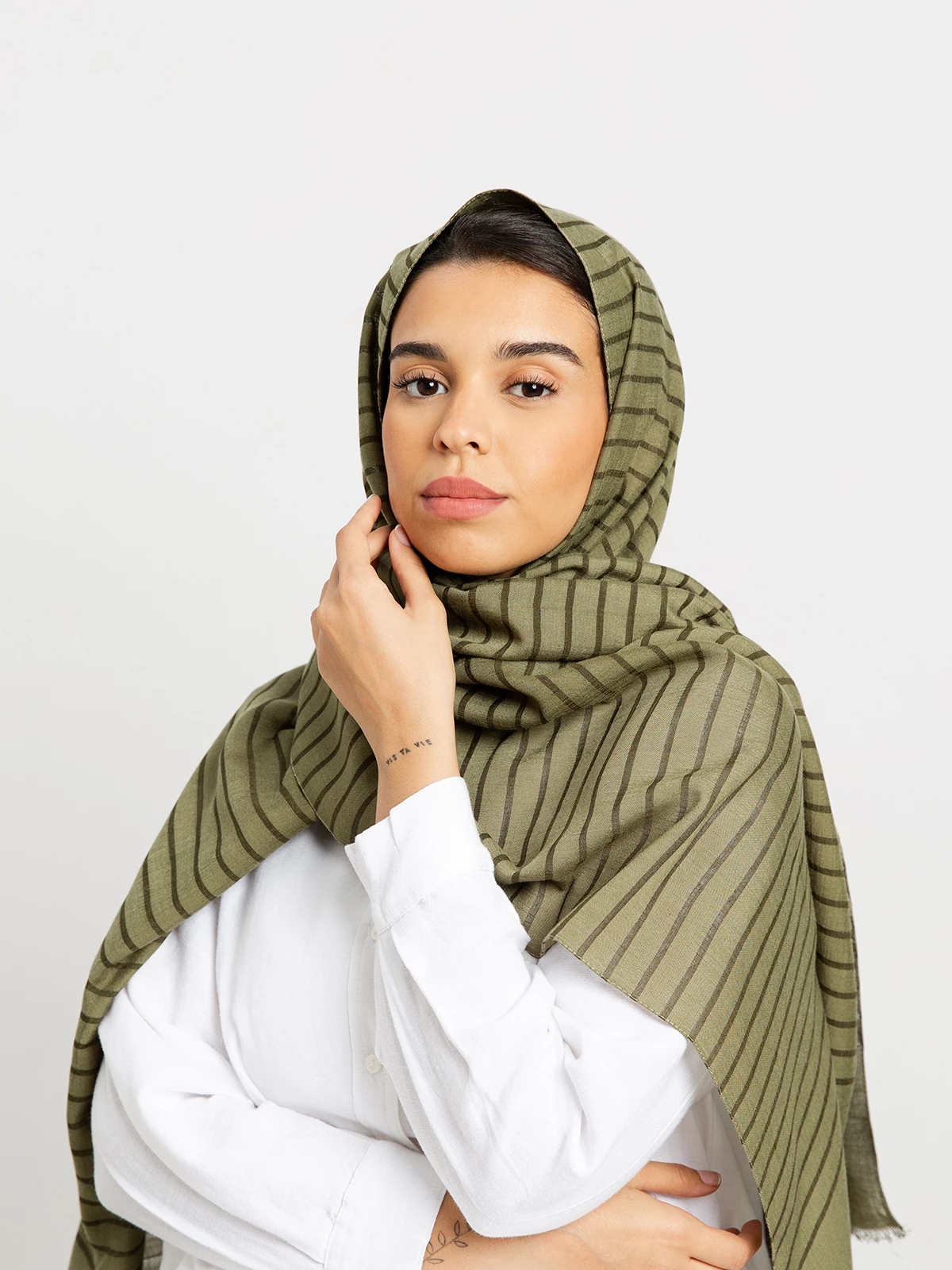 Light Olive - Cotton Striped Tarha