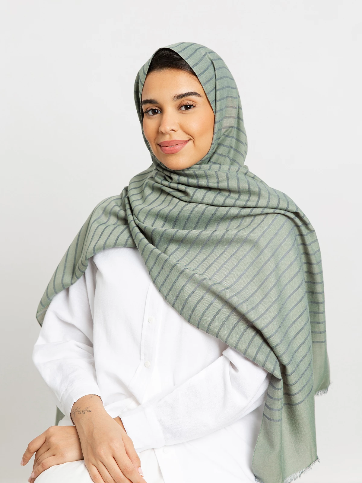 Pale Green - Cotton Striped Tarha