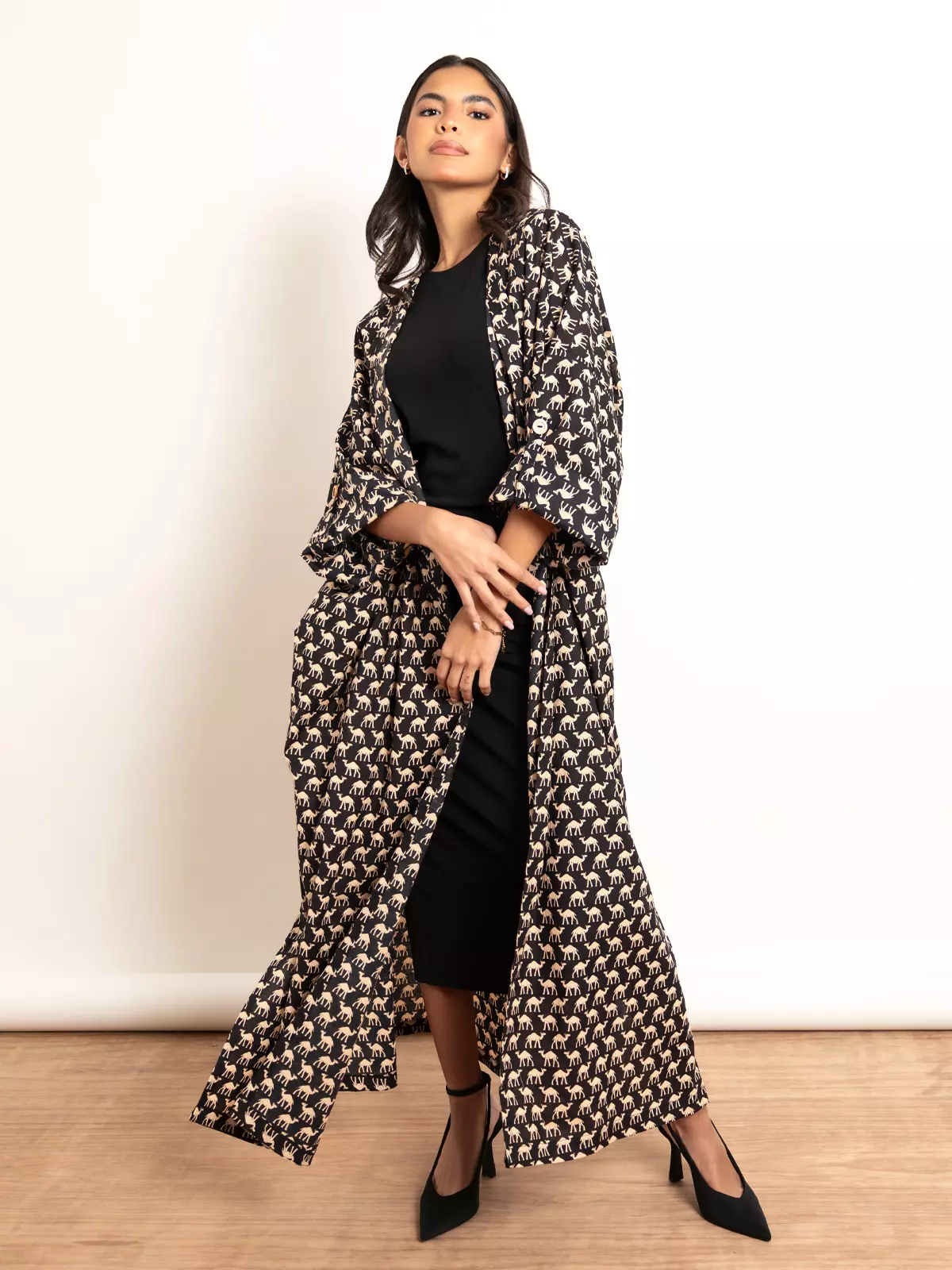 Chic Front open gather around neck Cotton Bohemian Abaya Blue