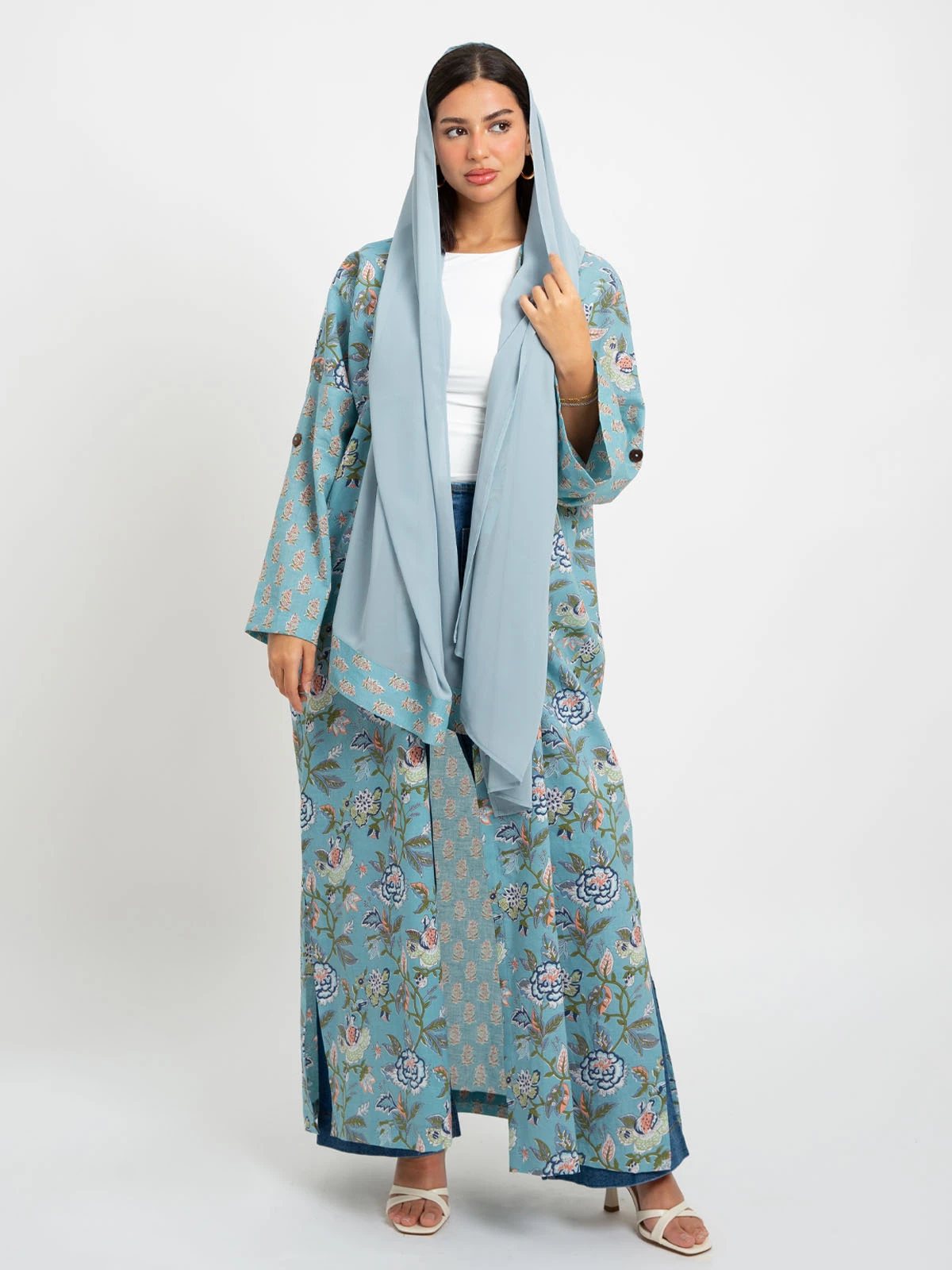 Blue Pastel Garden Bohemian Abaya