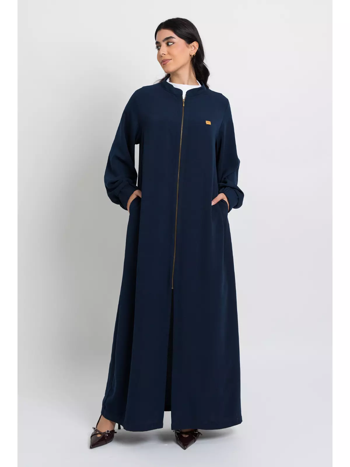 ETC Stone Dtld Abaya With Zipper Navy Blue
