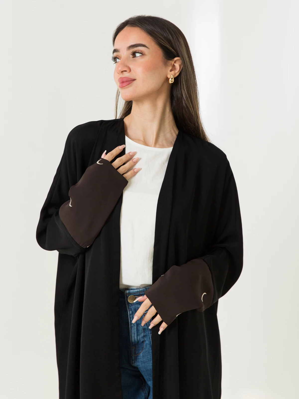 Black Lunar Glow Half Bisht Abaya