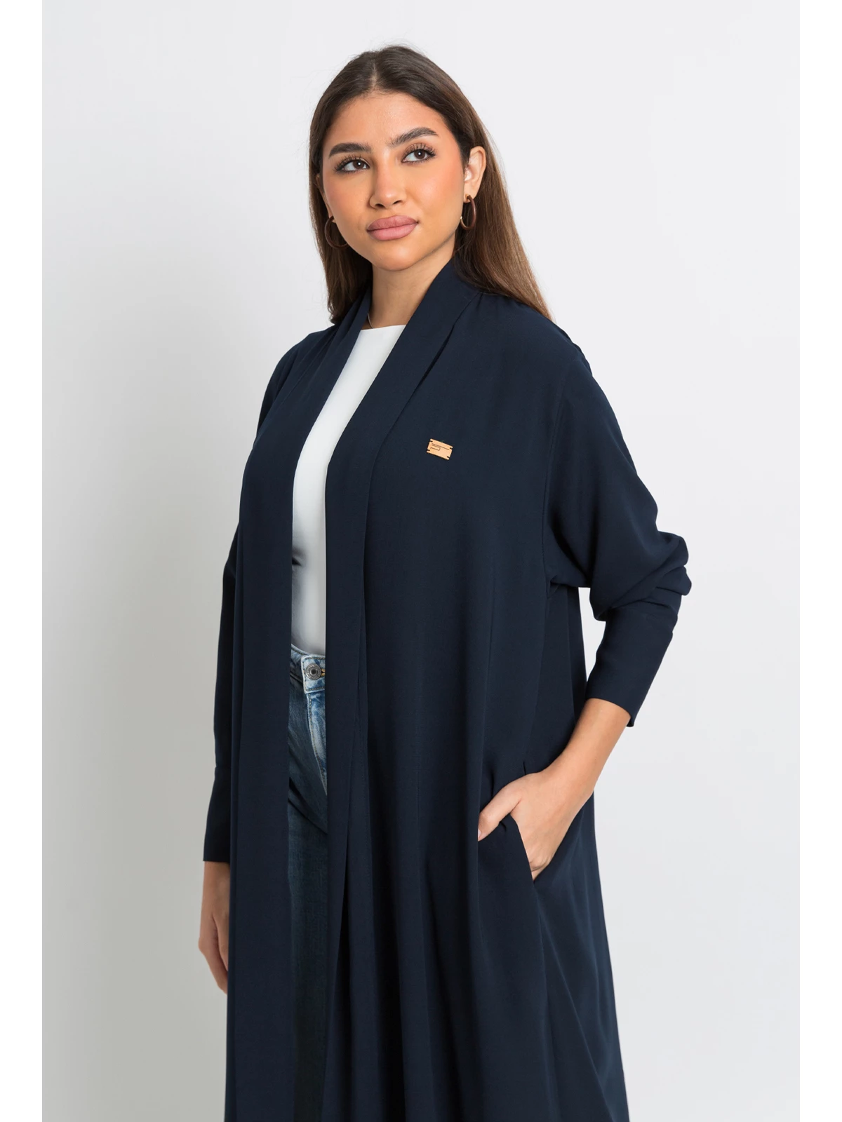 navy practical long open abaya in crepe fabric by kaafmeem black friday offers and sale
