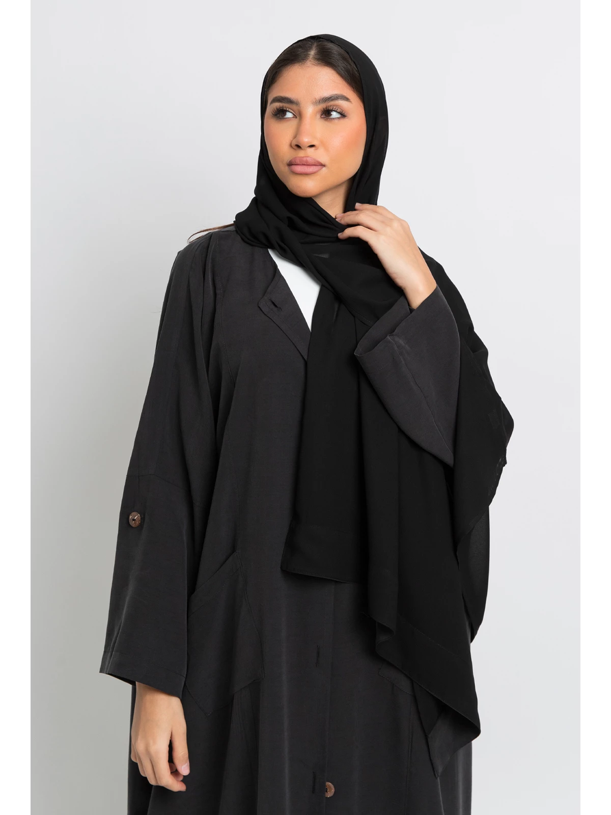 black elegant hoodie less winter abaya in high quality fabric 100% tencel by kaafmeem black friday offers