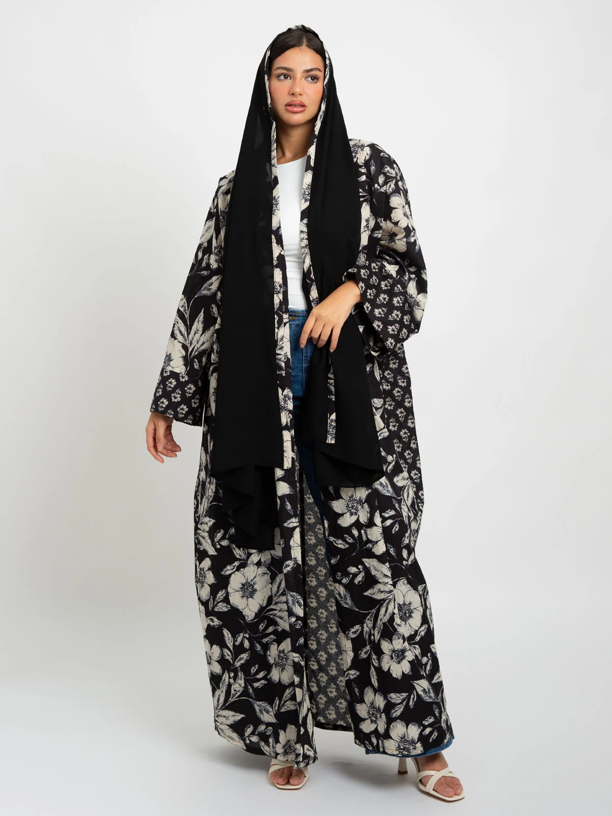 Black Noir Bloom Wide-fit Abaya