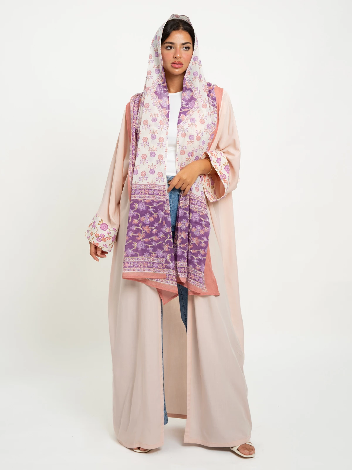 Peach Silk Echo Wide-fit Abaya