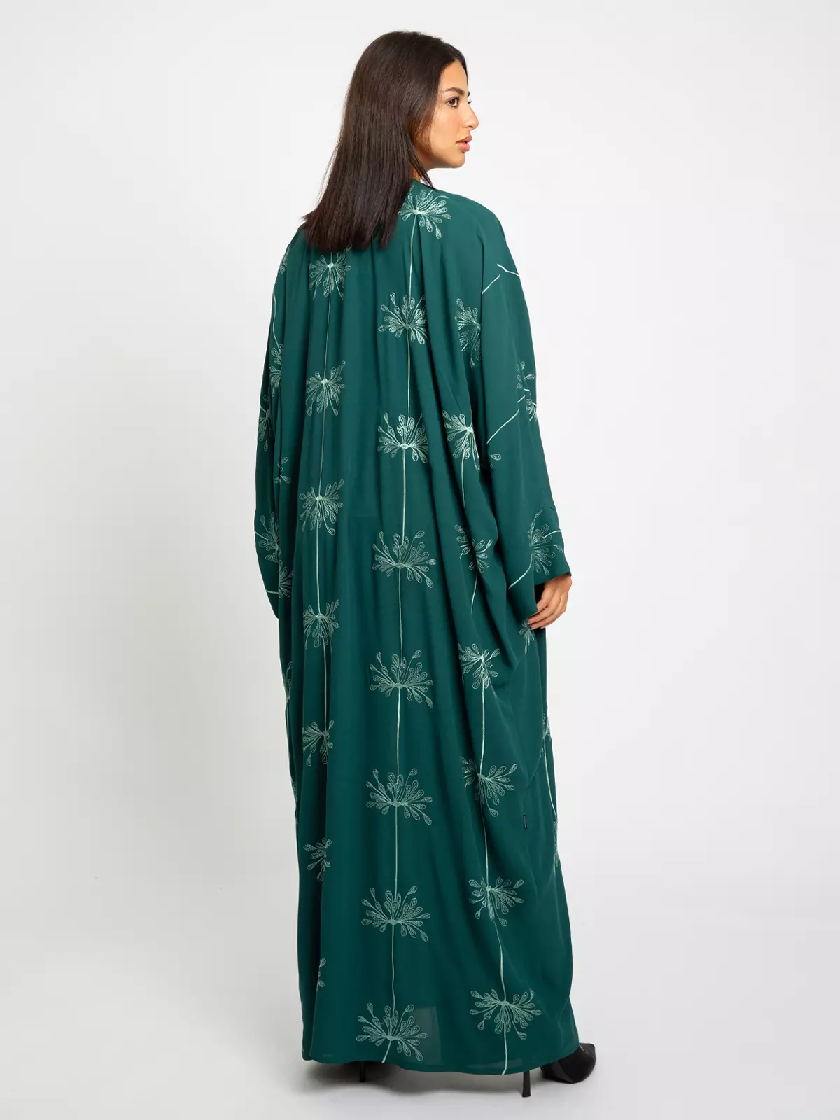 Latest Abayas, Clothing & Tarha Wide Crepe Abaya | Green Embroidered Abaya