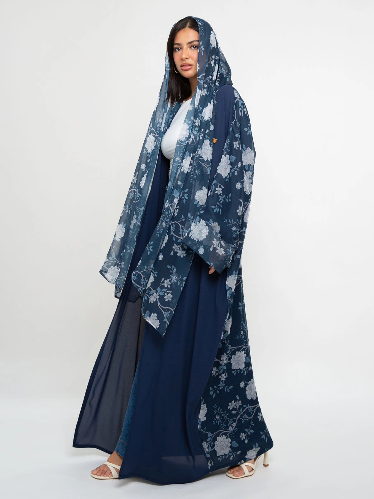 Navy Snow Flower Wide-fit Abaya