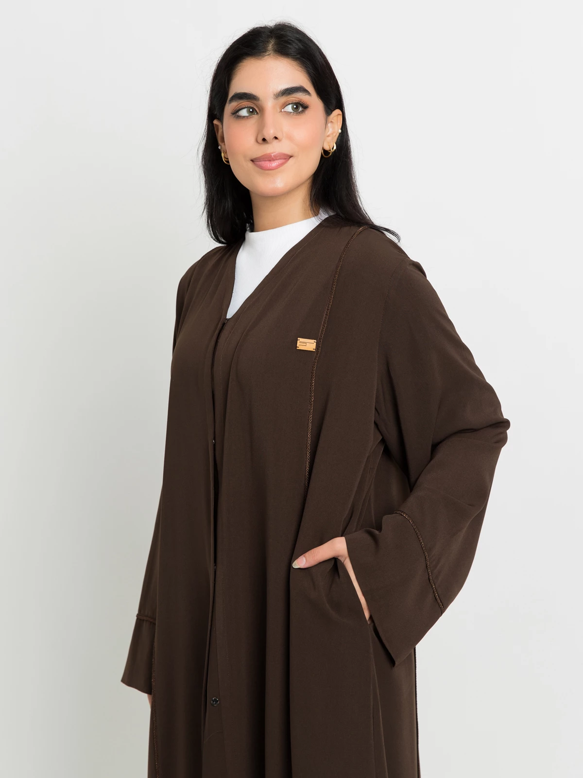 Brown Qitan Closed Practical Abaya