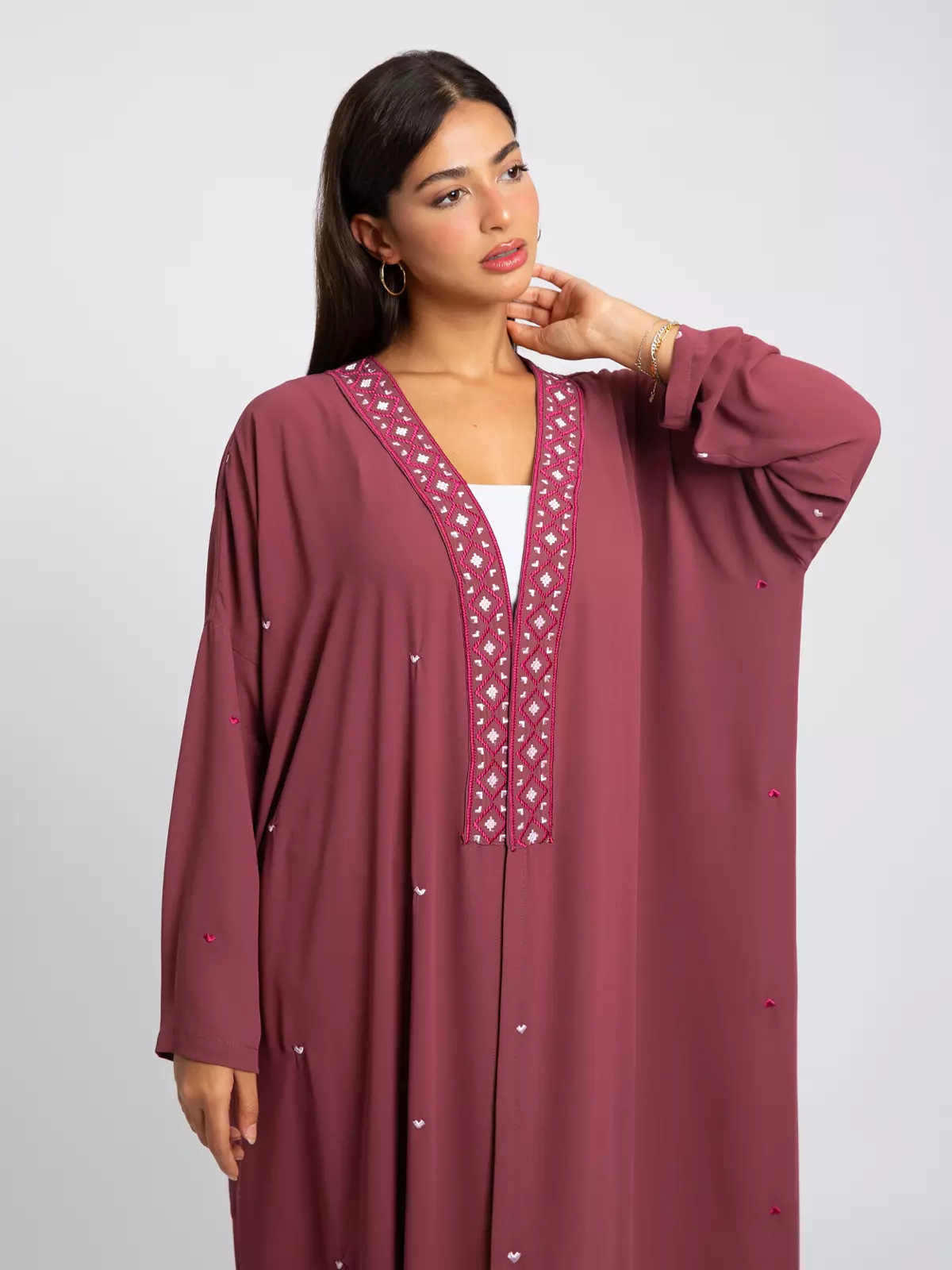 Latest Abayas, Clothing & Tarha Dusty Rose Jeweled Stitch Wide-fit Tight  Sleeves Abaya