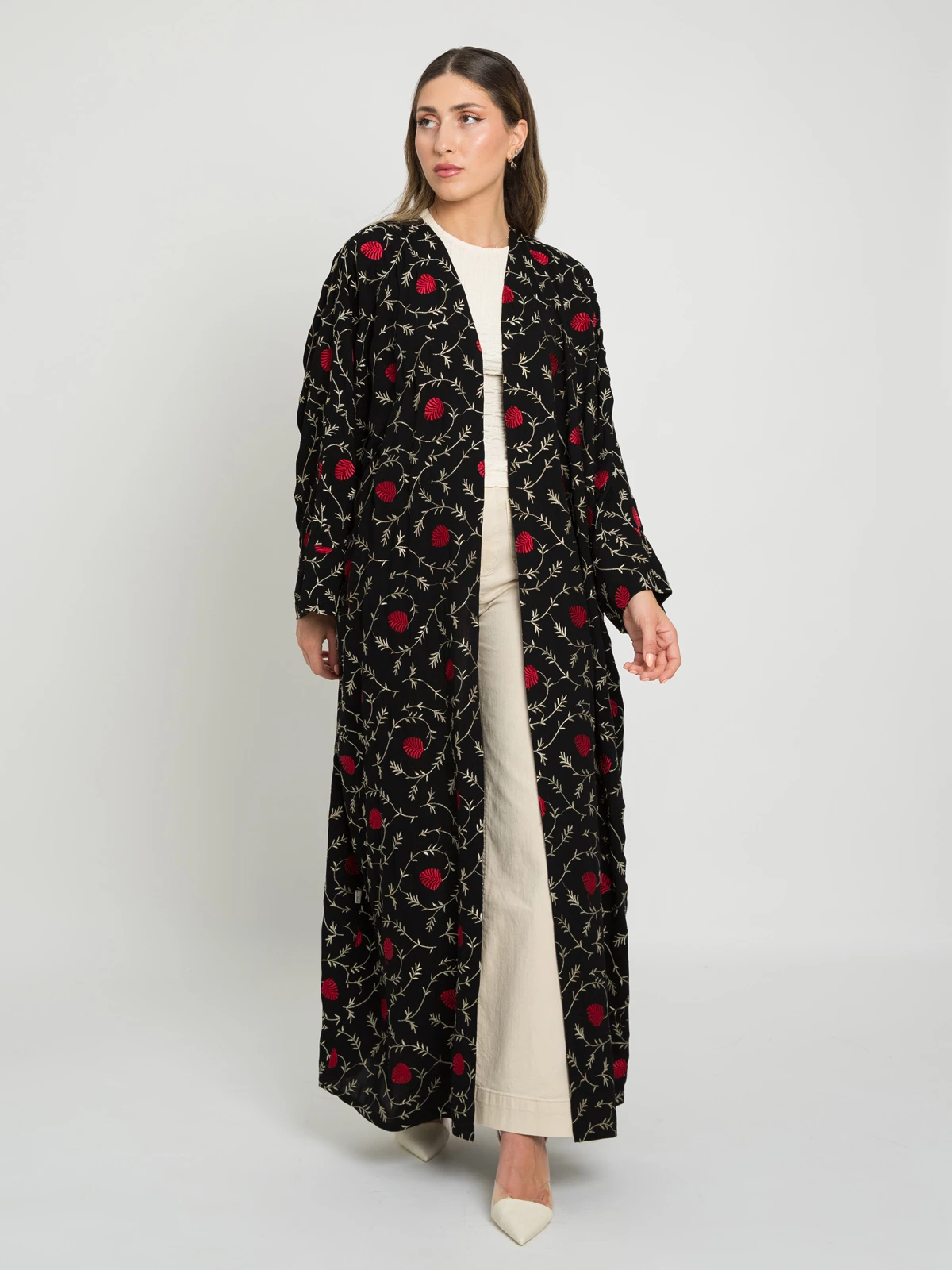 Open Spring Roses Black Abaya 