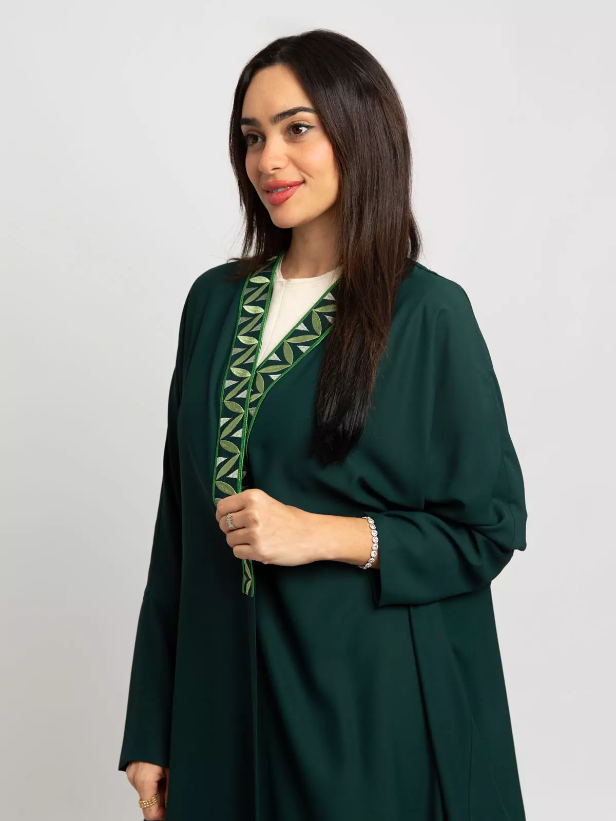 Latest Abayas, Clothing & Tarha Green With Kulfa Half Bisht Crepe Abaya |  Black Friday Offers