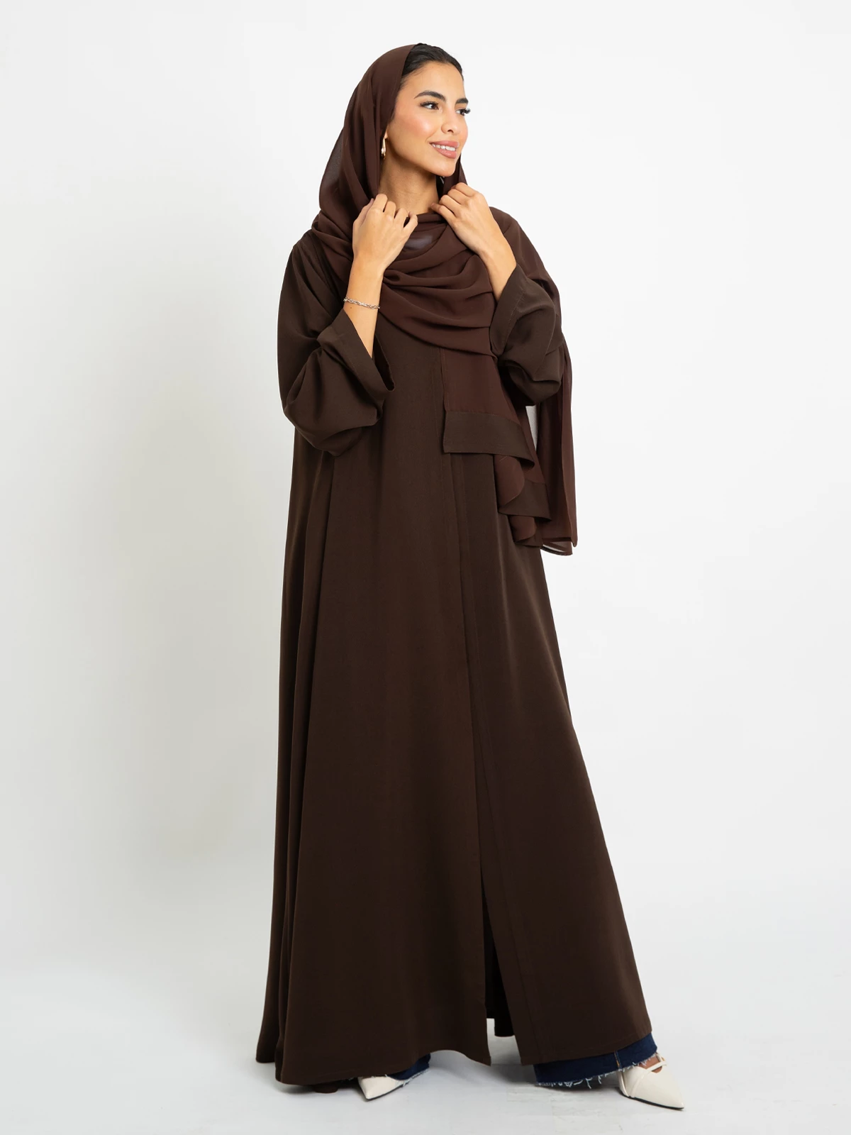 Brown A-Cut Closed Abaya
