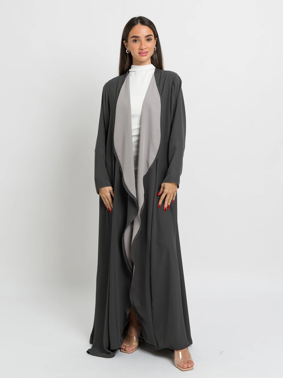 Gray on Gray A Cut Curvy Front Abaya