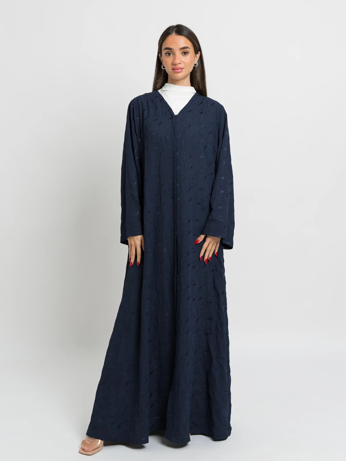 Navy Leaves Galaxy A-Cut Abaya