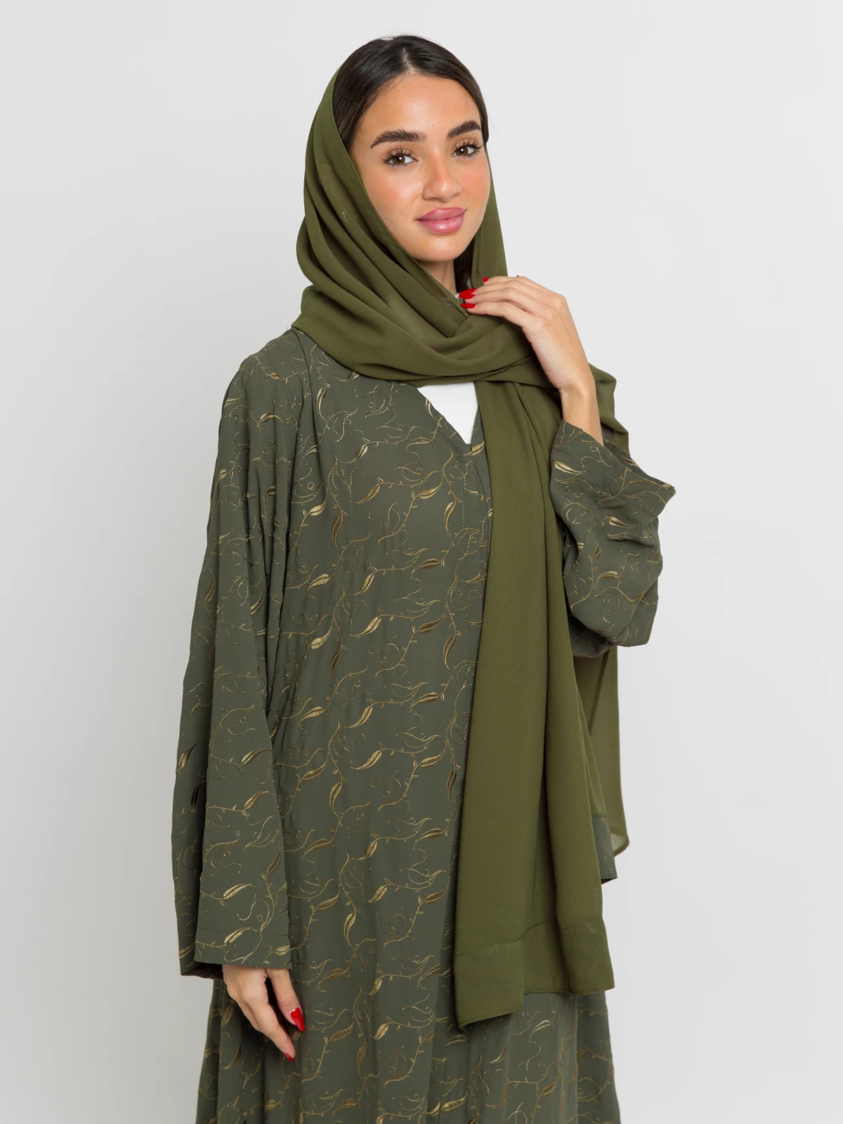 Olive Leaves Galaxy A-Cut Abaya