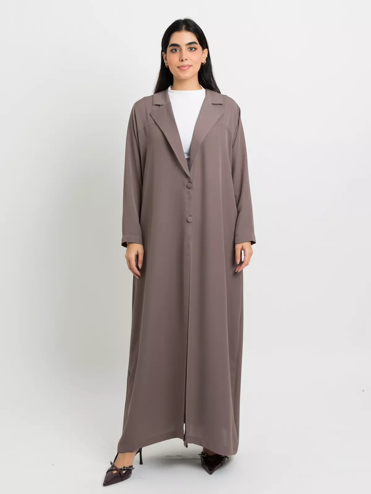 Trendy Front Open with Black Embroidery Casual Abaya In The Color Khaki