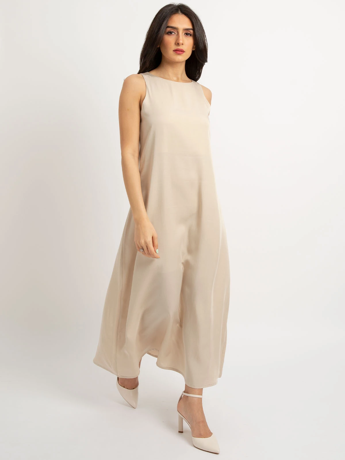 Beige - Sleeveless Long Dress