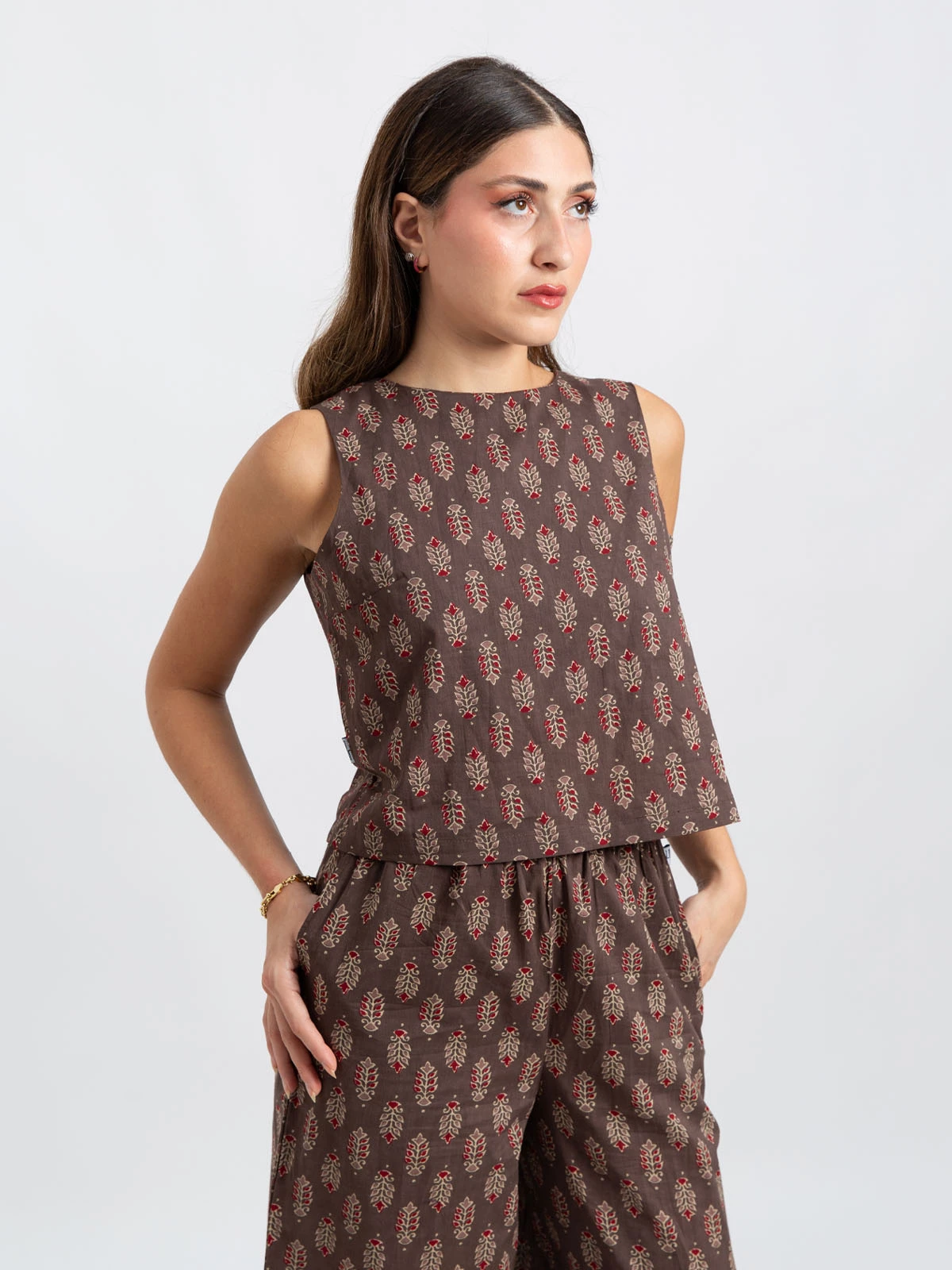 Brown Gypsy Leaf Halter-Neck Set