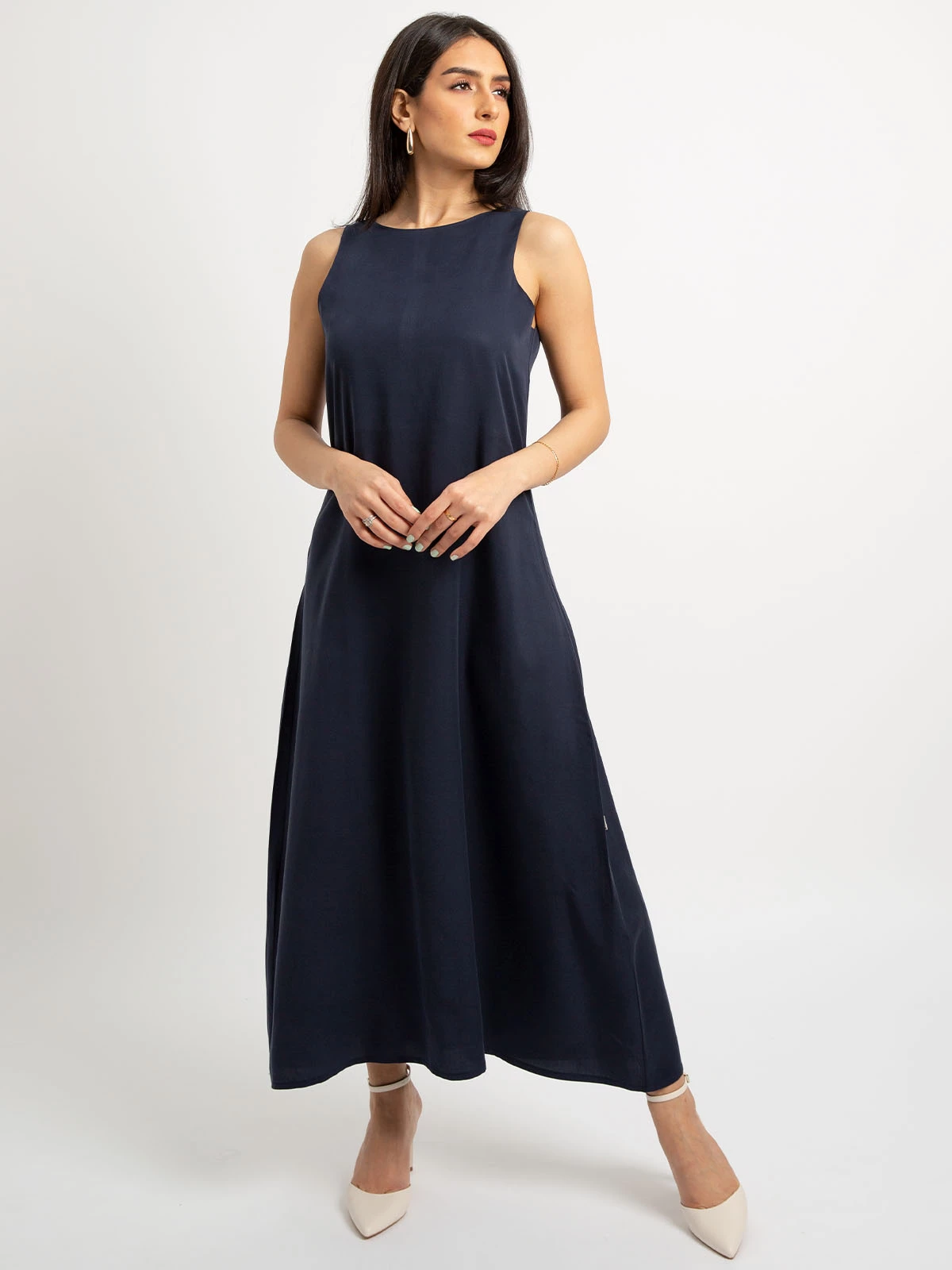 Navy - Sleeveless Long Dress