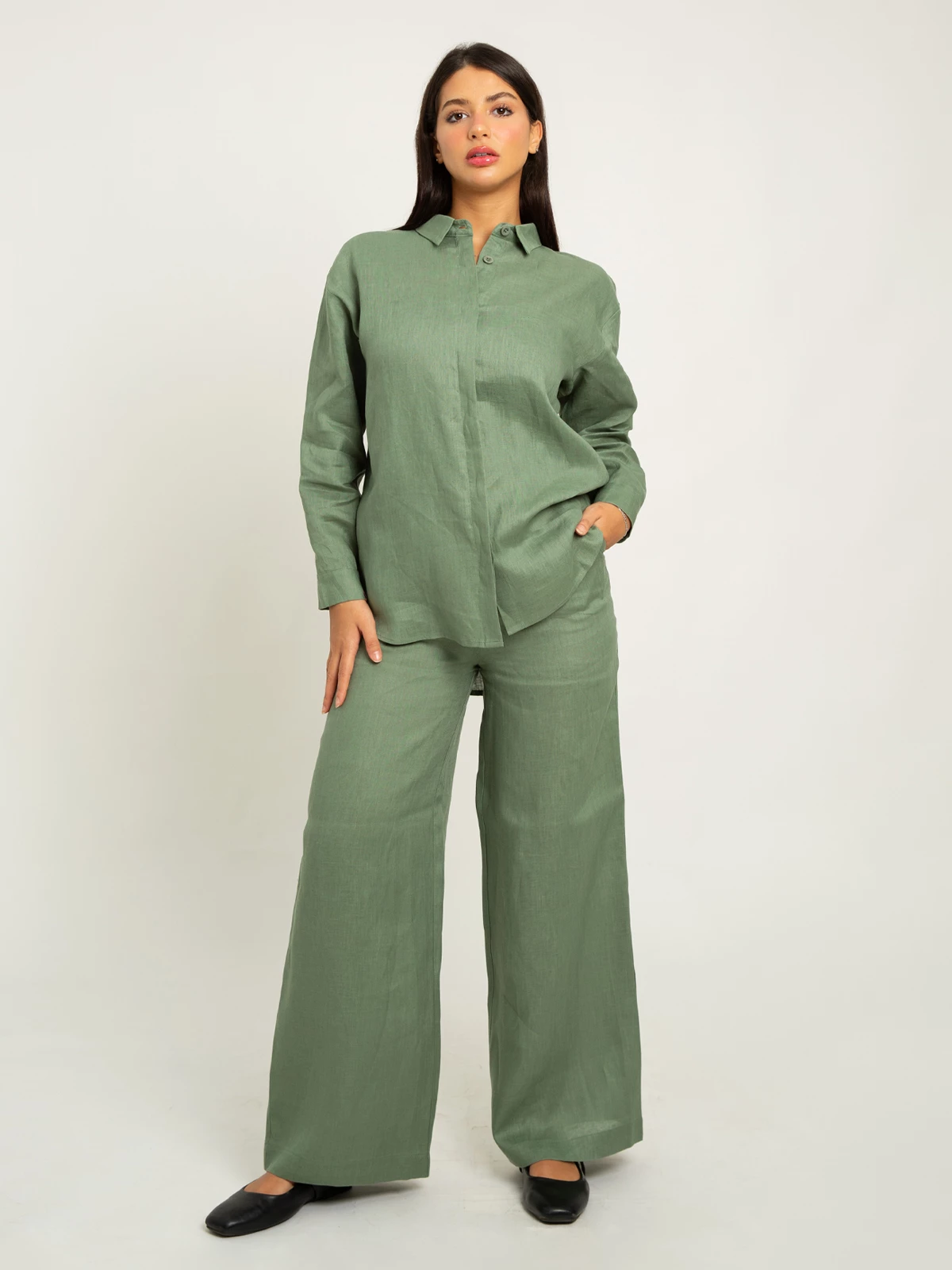 Green Shirt & Pants Linen Set