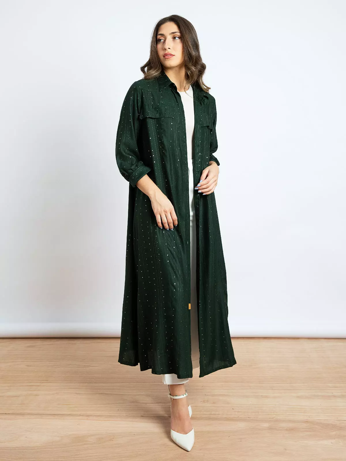 Sehrish Dual-Sleeves Abaya - Green