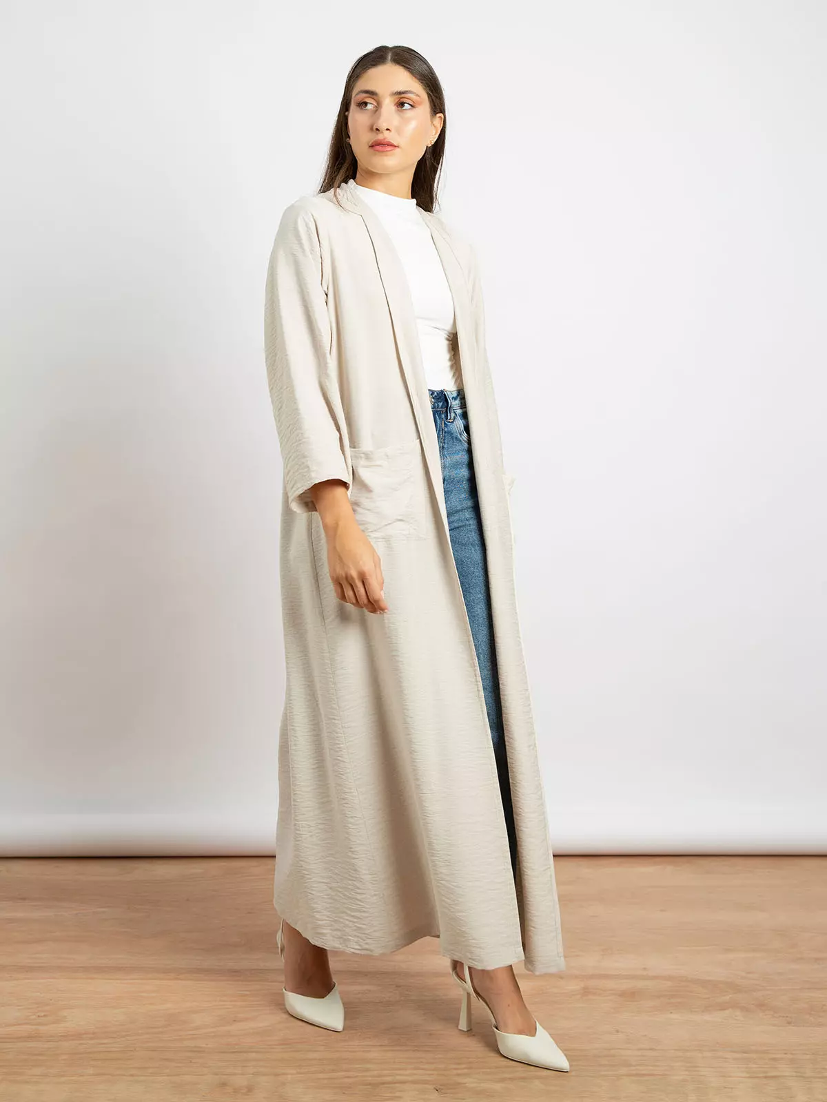 Beige Lace Open Abaya