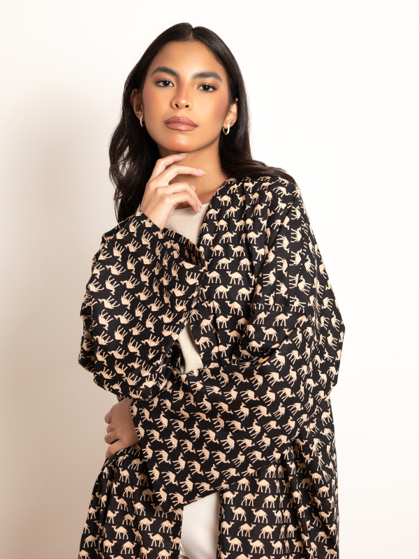 Trendy frilled trendy bohemian abaya Black