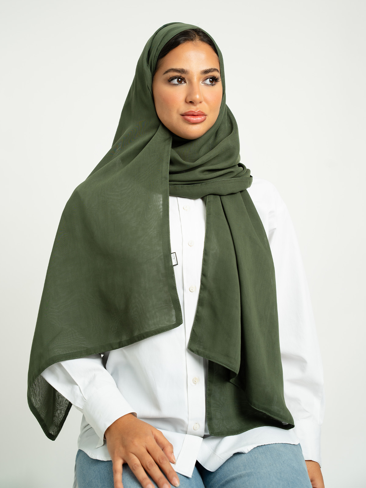 Sage Olive Plain Double Voile Tarha