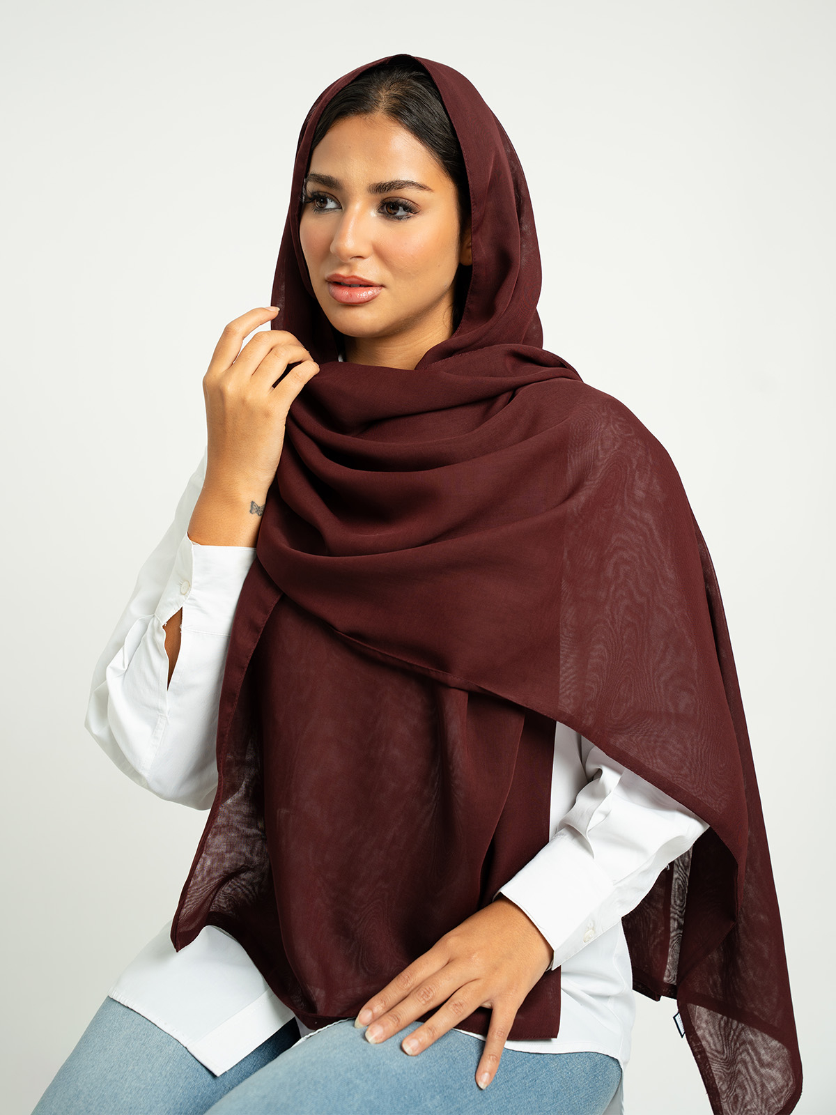 Rosewood Maroon Plain Double Voile Tarha