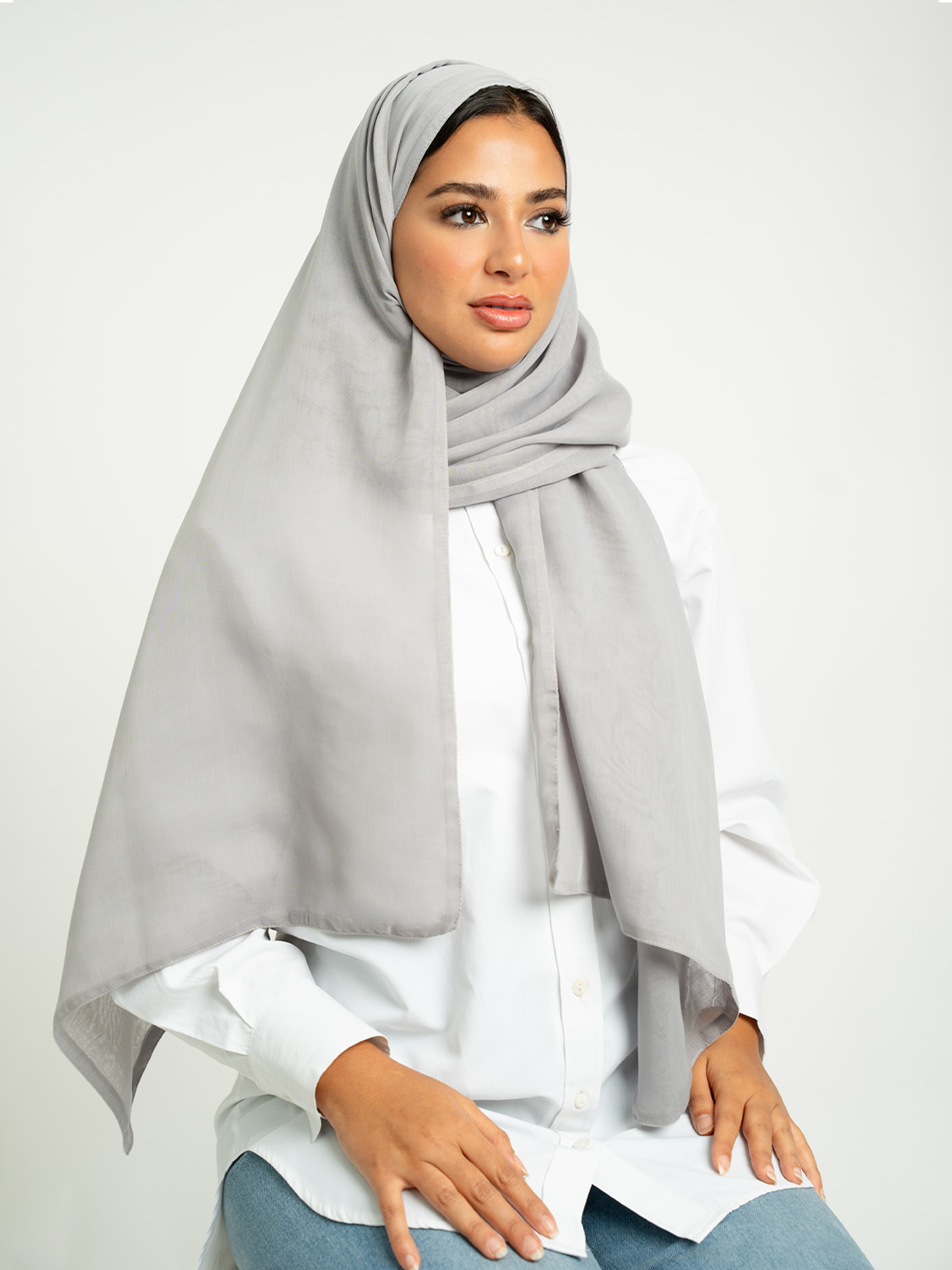 Fog Gray Plain Double Voile Tarha
