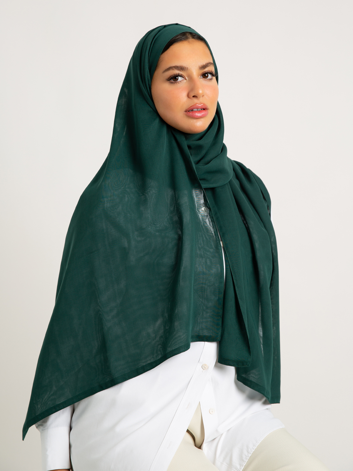 Grass green plain double layered comfy japanese voile hijab tarha by kaafmeem for daily wear