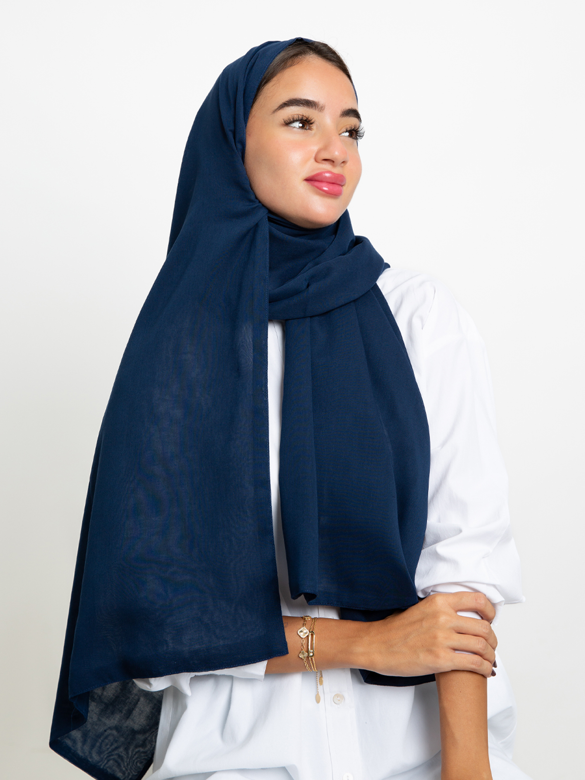 navy plain double layered comfy Japanese voile hijab tarha by kaafmeem for daily wear