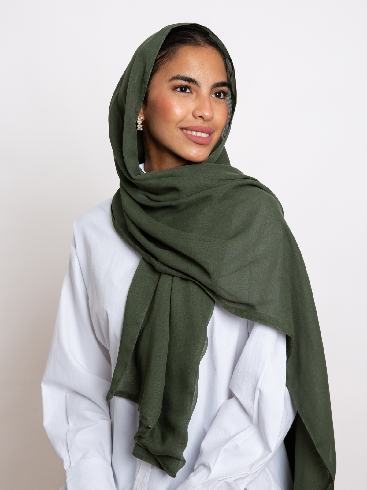 pale olive plain double layered comfy japanese voile hijab tarha by kaafmeem in the black friday sale