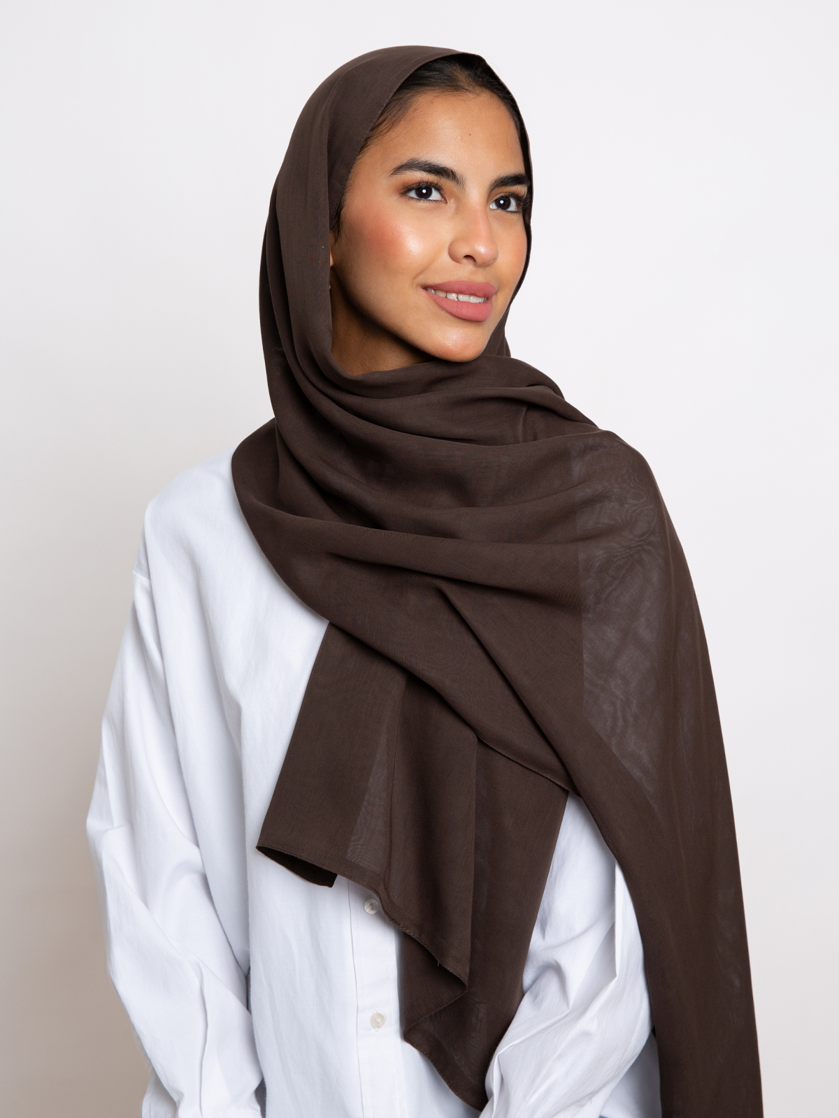 dark brown plain double layered comfy japanese voile hijab tarha by kaafmeem in the black friday sale
