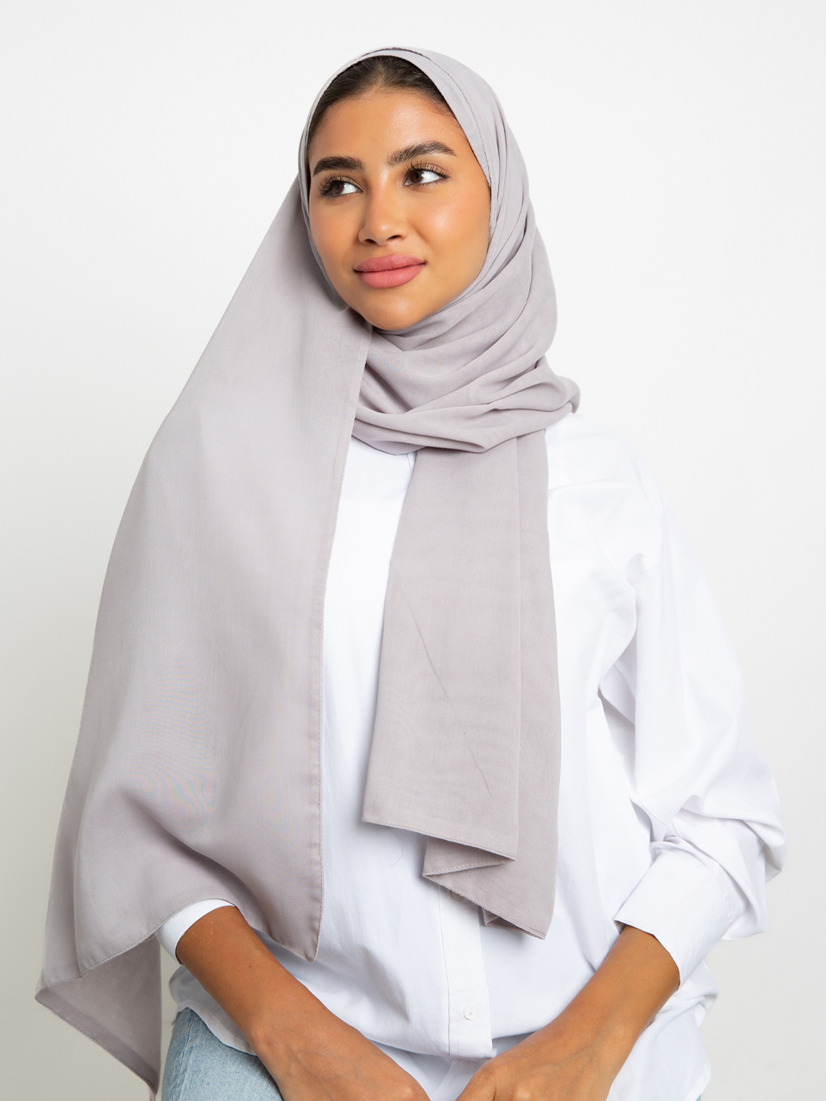 light gray plain double layered comfy Japanese voile hijab tarha by kaafmeem for daily wear