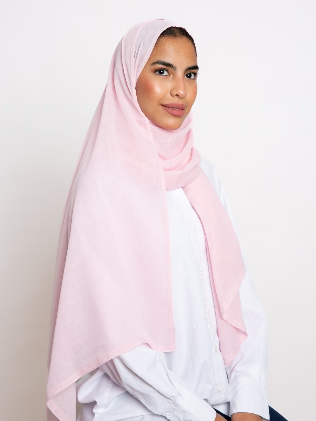 light pink plain double layered comfy japanese voile hijab tarha by kaafmeem in the black friday sale
